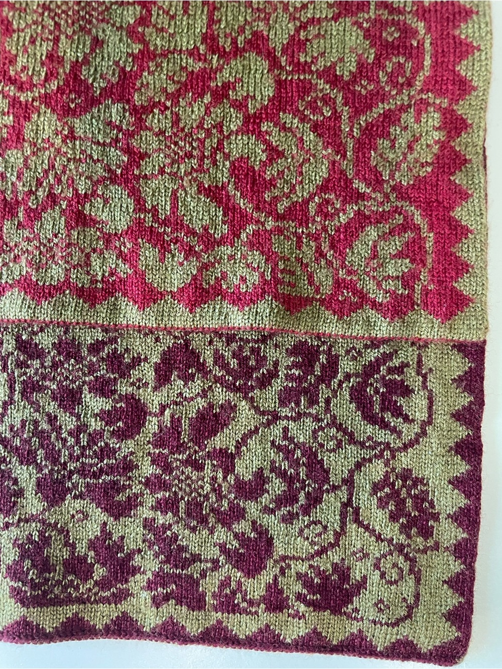 Oleana Floral Jacquard Knit Scarf - Maroon, Red & Gold - Picture 4 of 8
